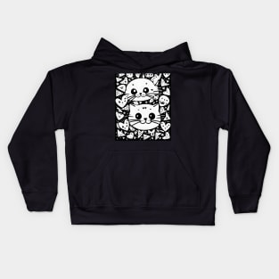 Beautiful Black and White Cat Illustration - Modern Art Kids Hoodie